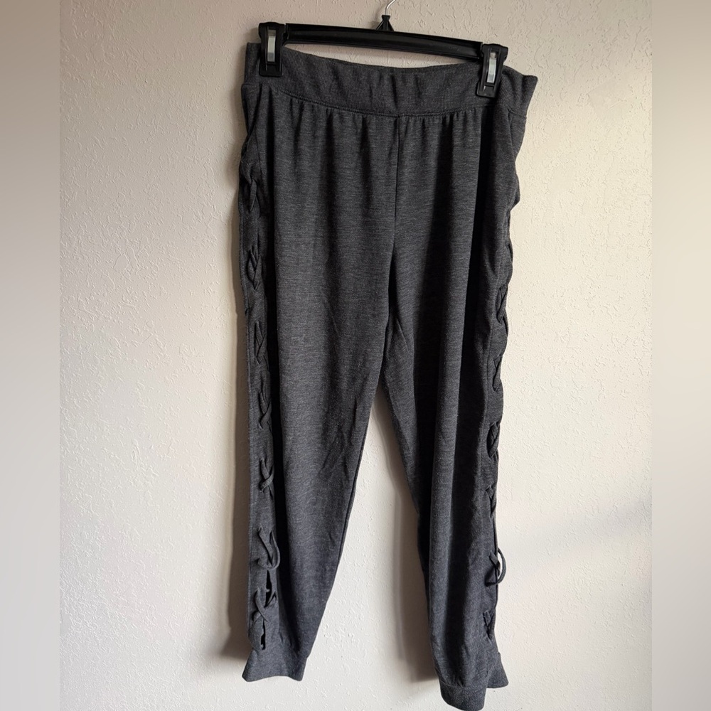 Victorias Secret Dark Gray Lace Up Sides Jogger Pants Womens M Loungewear